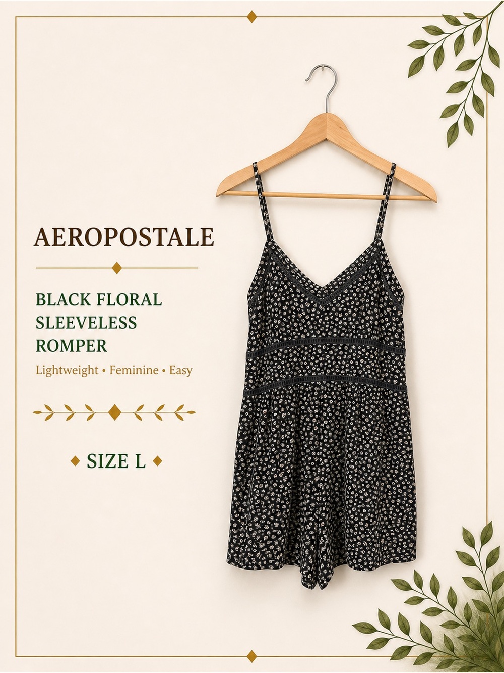 Aeropostale Black Floral Sleeveless Romper Size L